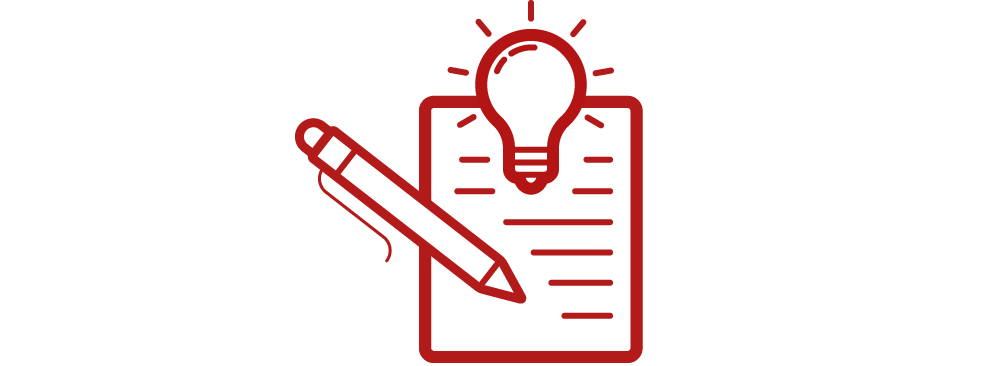 Image of a clipboard with a light bulb and pen icon.